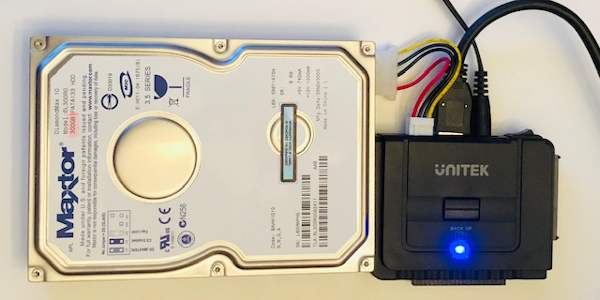 Hard drive connected to the IDE interface on the Unitek device