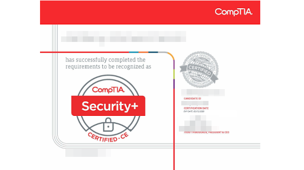 CompTIA Security+ce Certificate