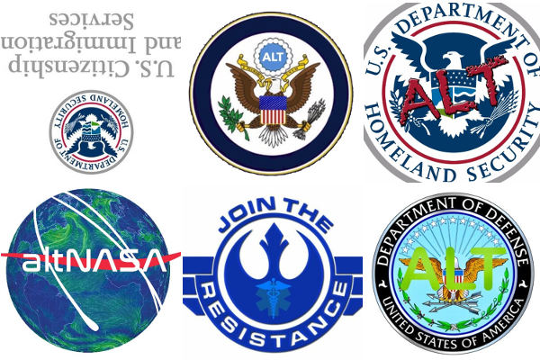 Logos of several alternative Twitter accounts claiming to represent the people of federal agencies